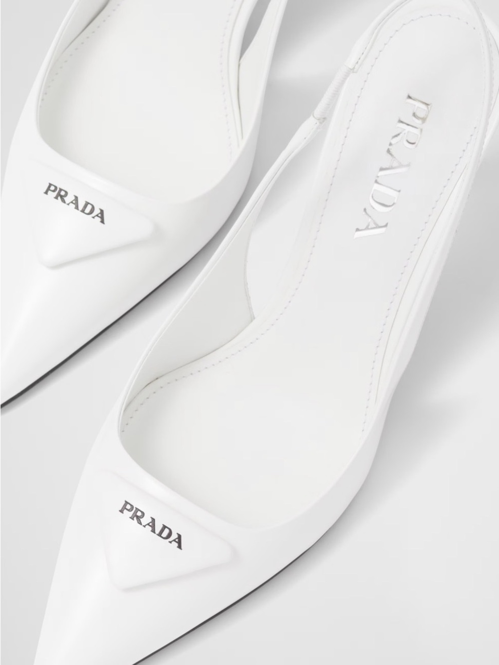 Prada White Pointed Slingback Pumps with Logo Detail - Picture 2 of 6